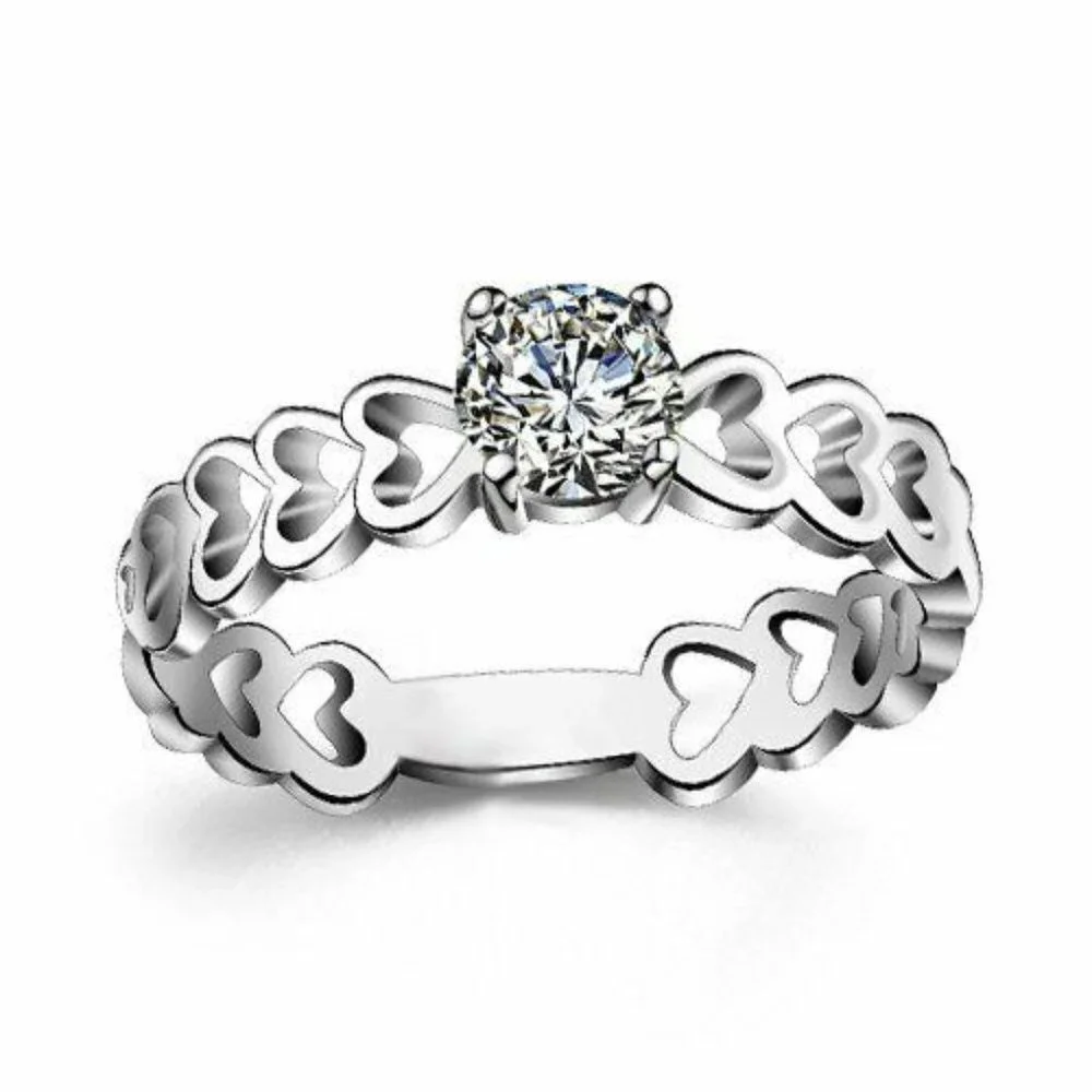🌸Lovely Anillos Hollow Heart Round Cut Moissanite Eternity Ring for Women, K770